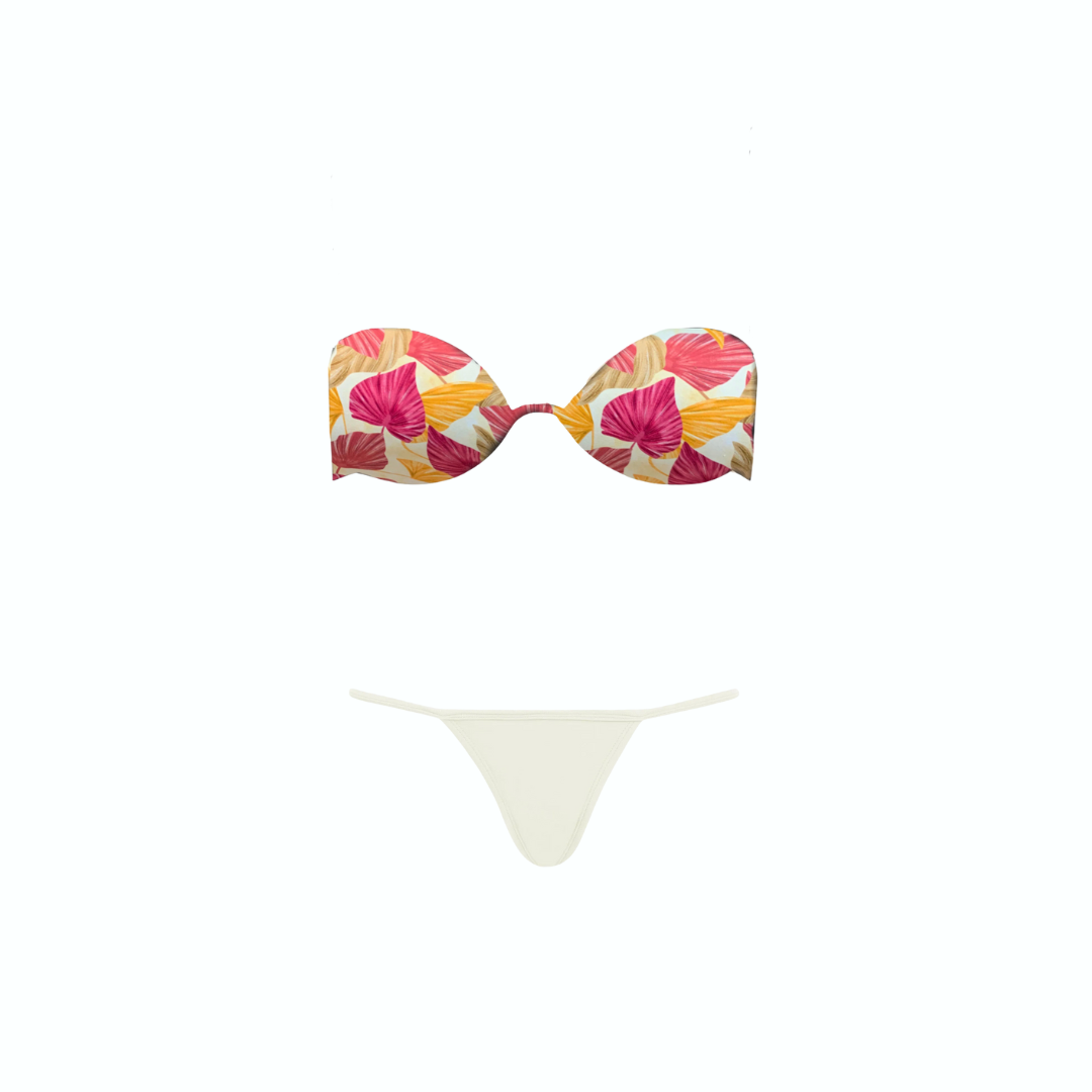 Biquini Aro Tomara que caia Pink & Gold Leaf